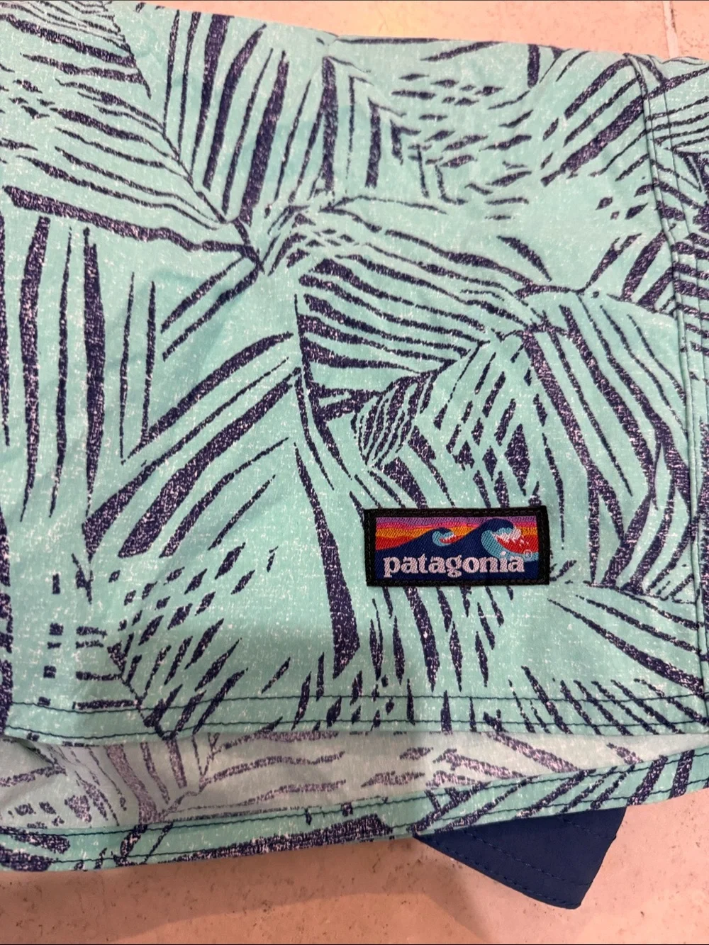 Patagonia Teal and Navy Palm-Print Board Shorts